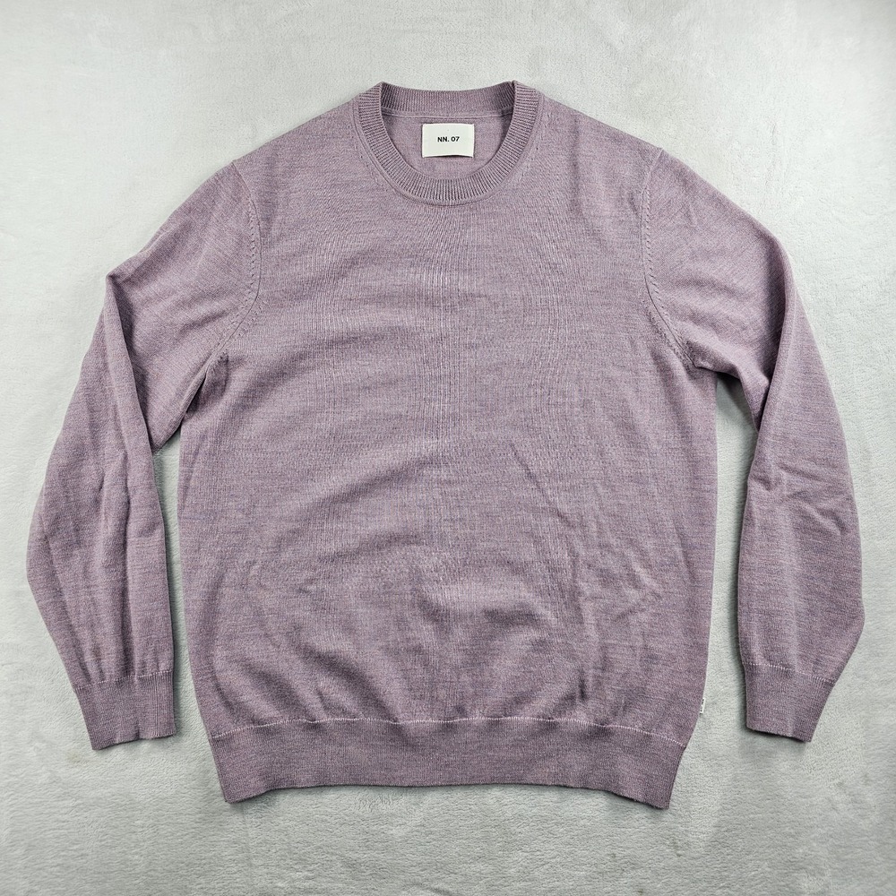 NN07 Sweater Mens L 100% Merino Wool Crewneck Knit Pullover Lilac Lavender